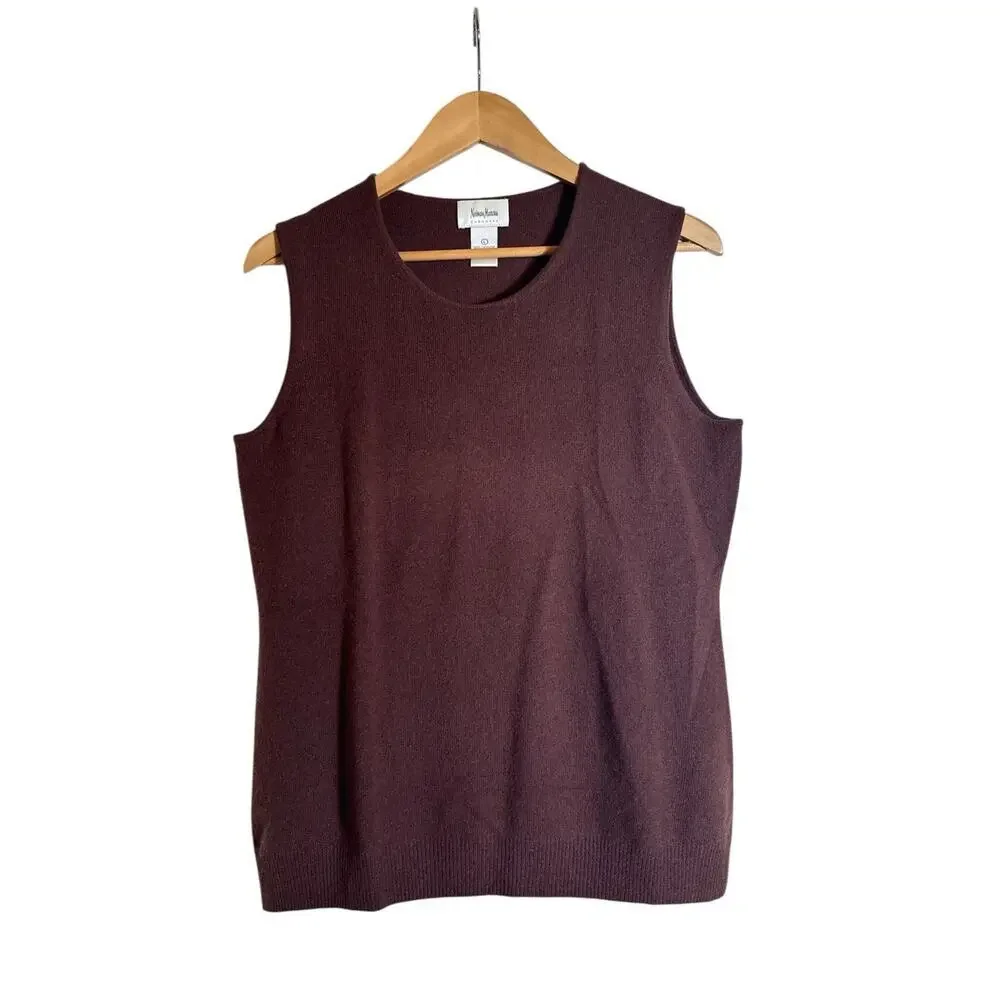 Neiman Marcus 100% Cashmere Sweater Vest Brown Sleeveless Knit Top Size L